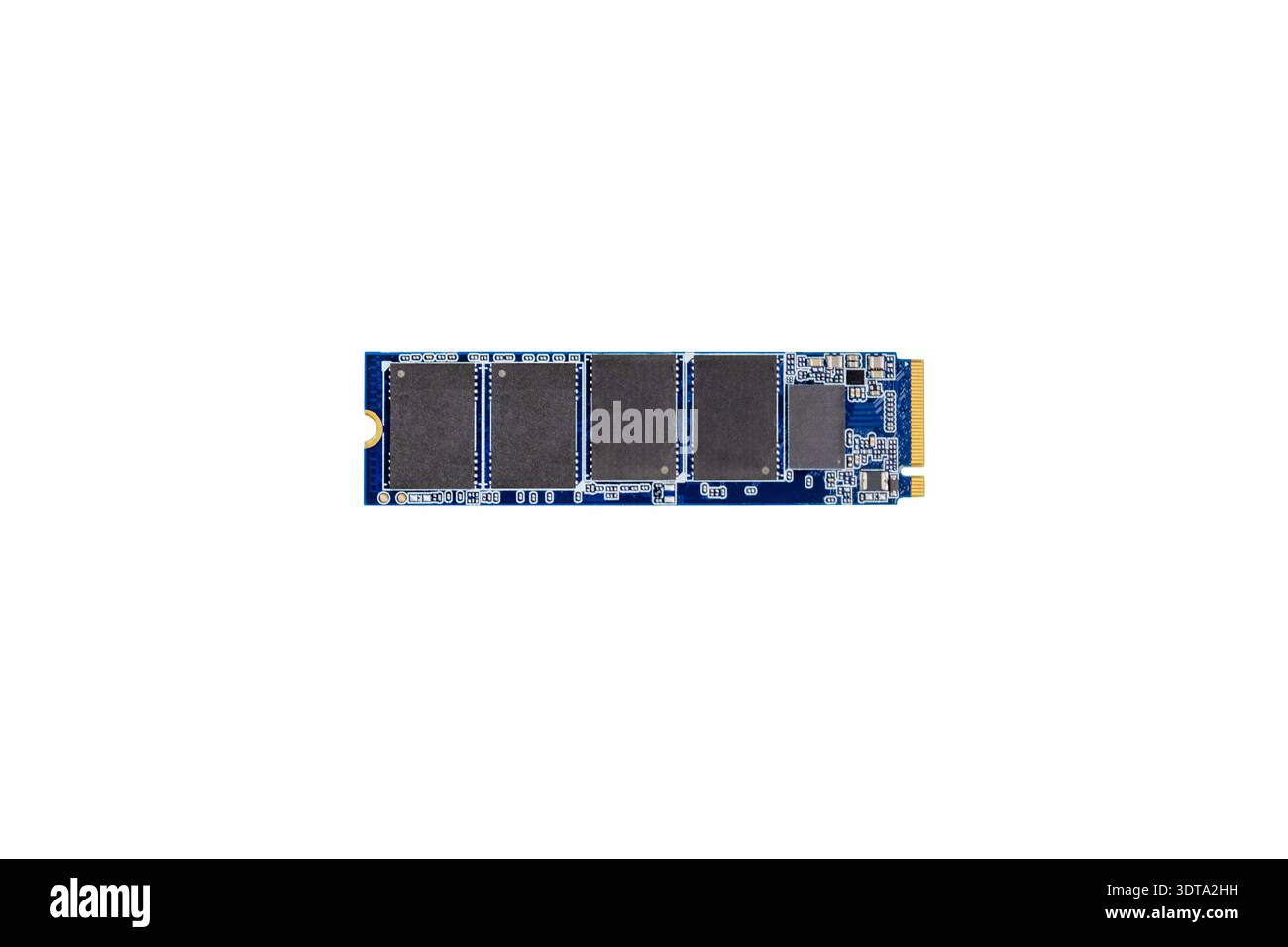 M2 NVMe SSD module isolated on white background, solid state storage device with visible memory chips and connectors Stock Photo