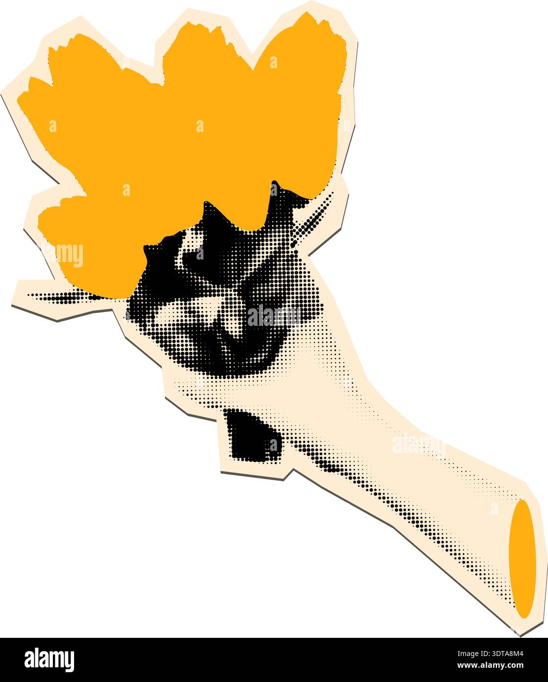 Halftone hands holding tulips cut out vector illustration Stock Vector