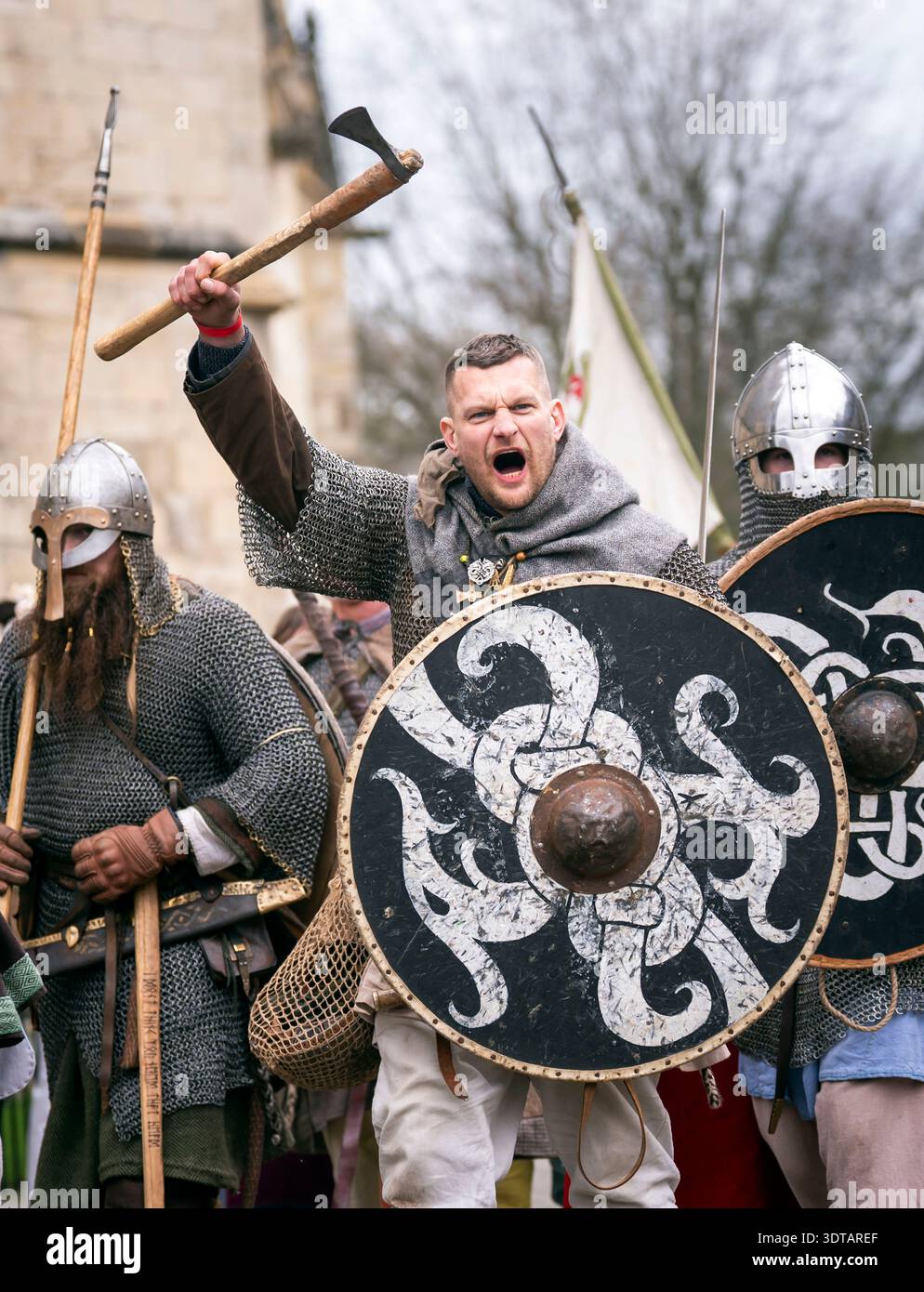 Viking re-enactors during the Jorvik Viking Festival in York. The ...