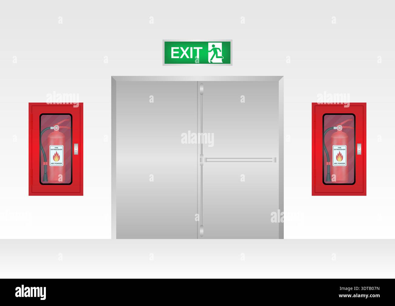 Fire Extinguisher Box on Wall in the Building. Vector Illustration. Stock Vector