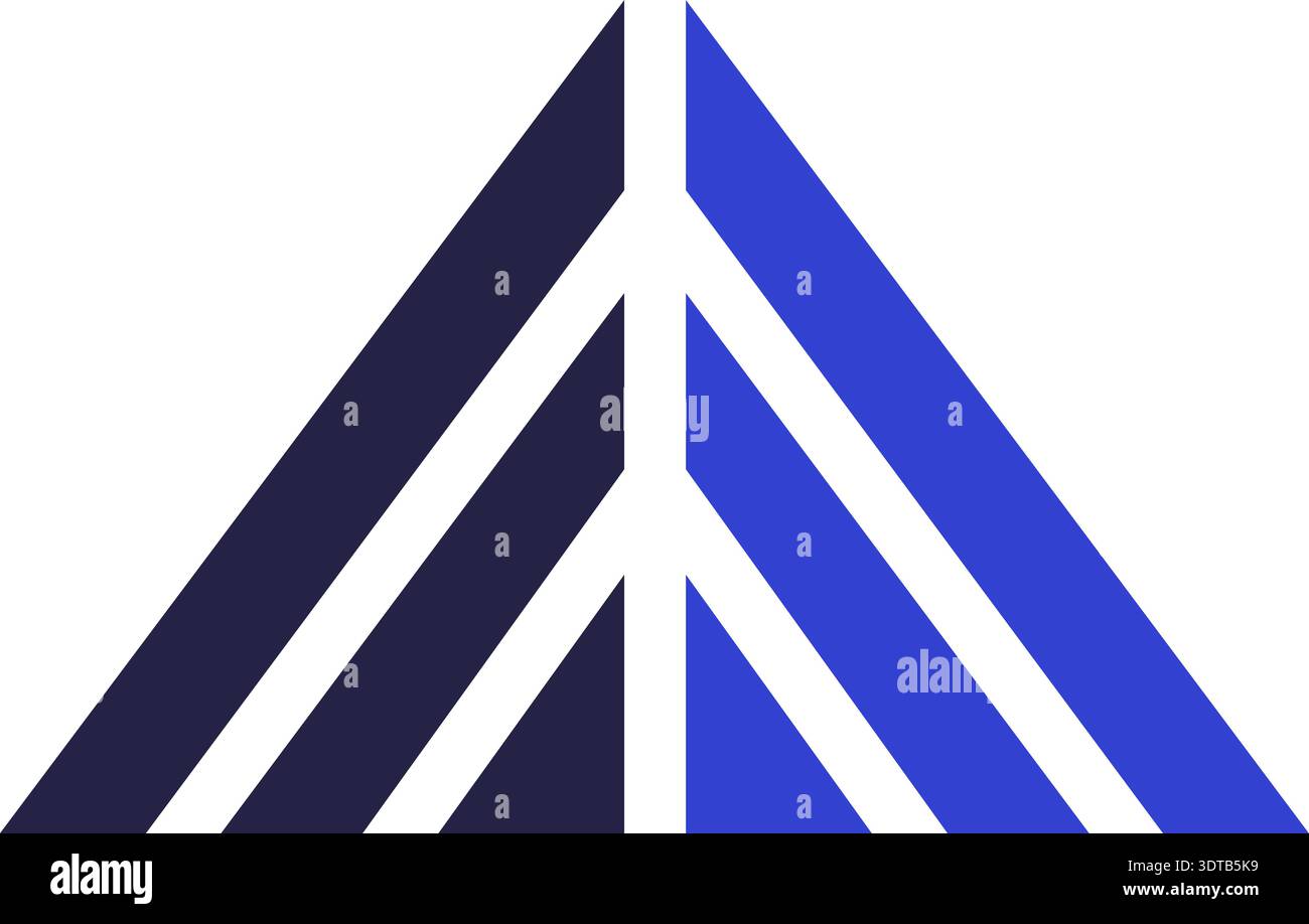Two colors triangular icon for logo with parallel lines and divided into two halves Stock Vector