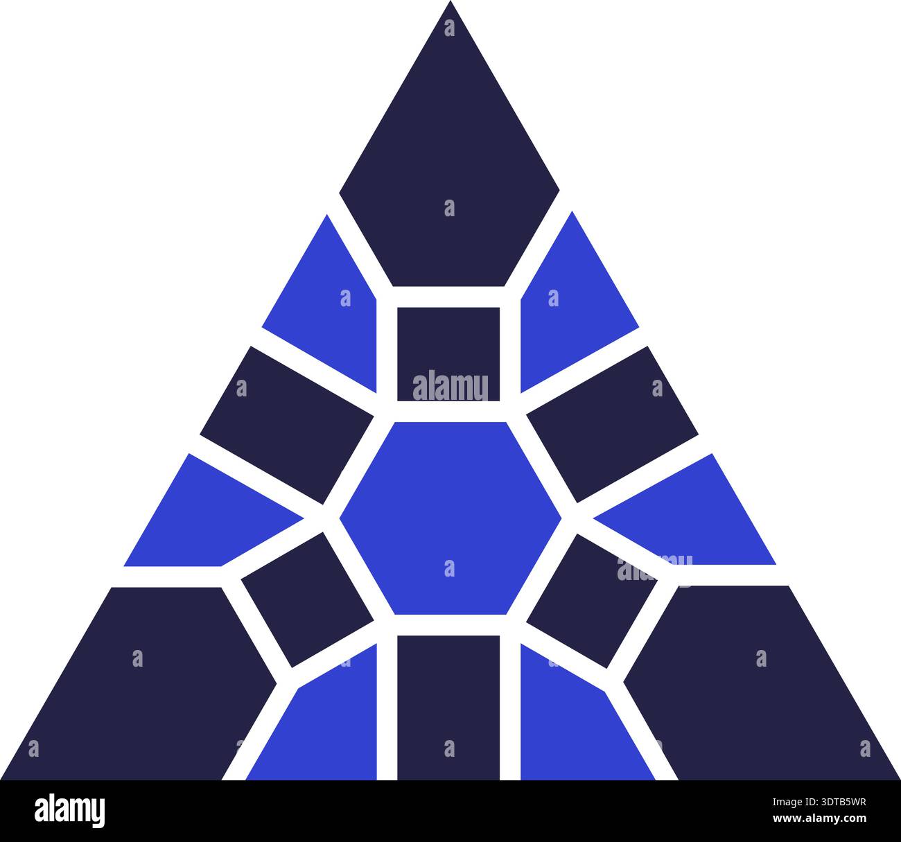 Two colors triangular icon for logo with geometric mosaic inside Stock Vector