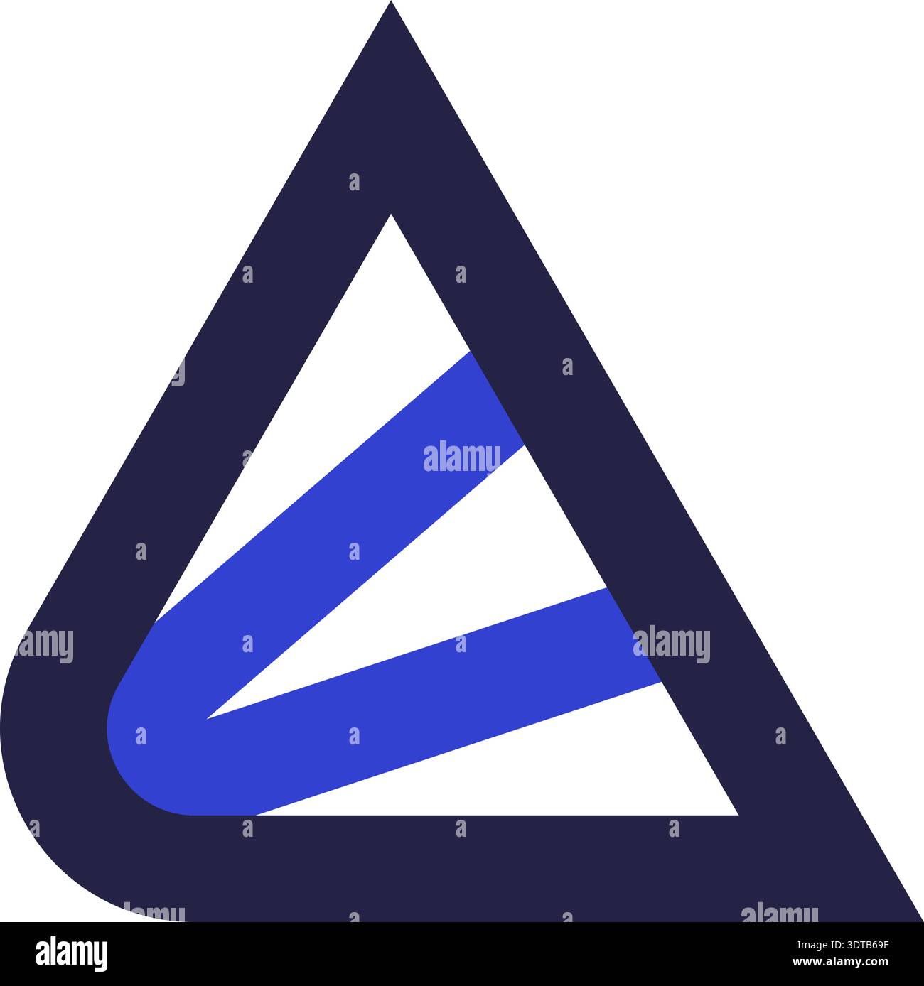Two colors triangular icon for logo with triangle shape with rounded corner and parallel and diagonal stripes Stock Vector
