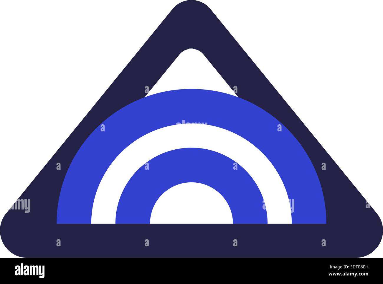 Two colors triangular icon for logo with semicircles inside and rounded colors Stock Vector