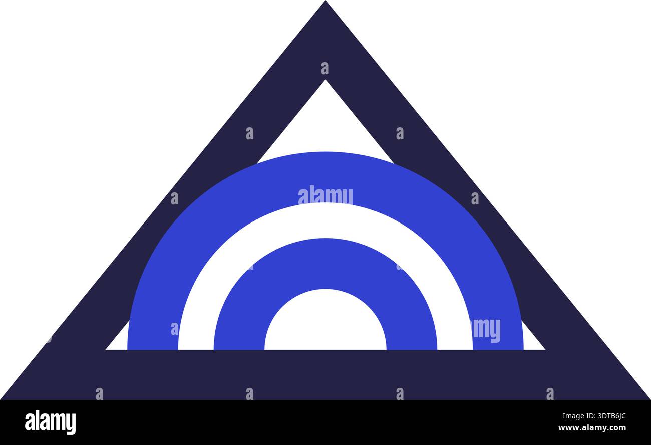 Two colors triangular icon for logo with semicircles inside Stock Vector