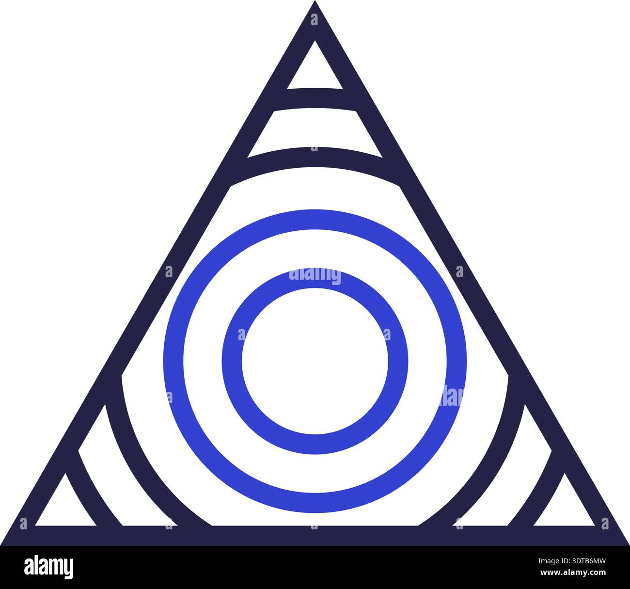 Two colors triangular icon for logo with concentric circles inside Stock Vector