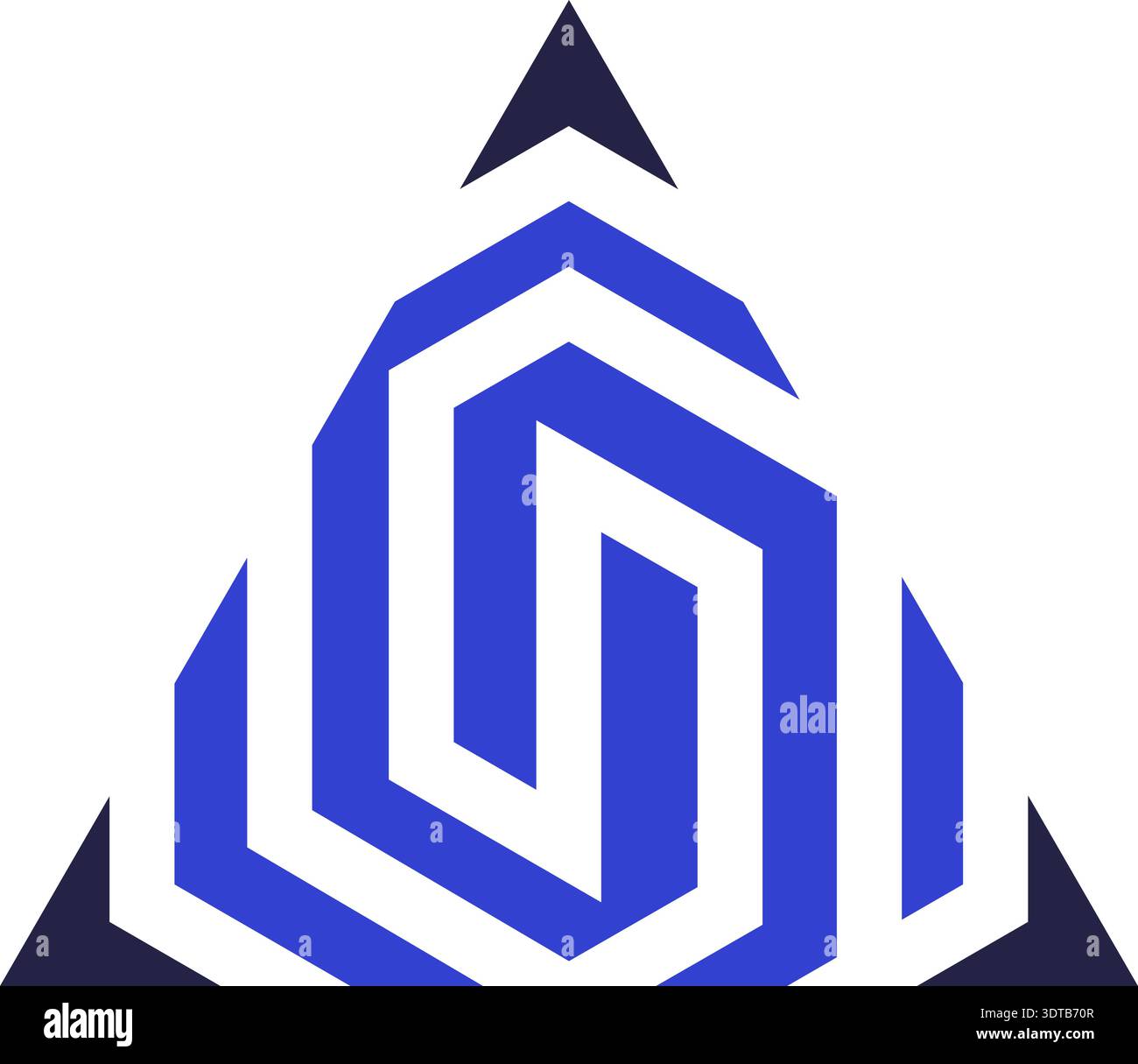 Two colors triangular icon for logo with spiral lines Stock Vector