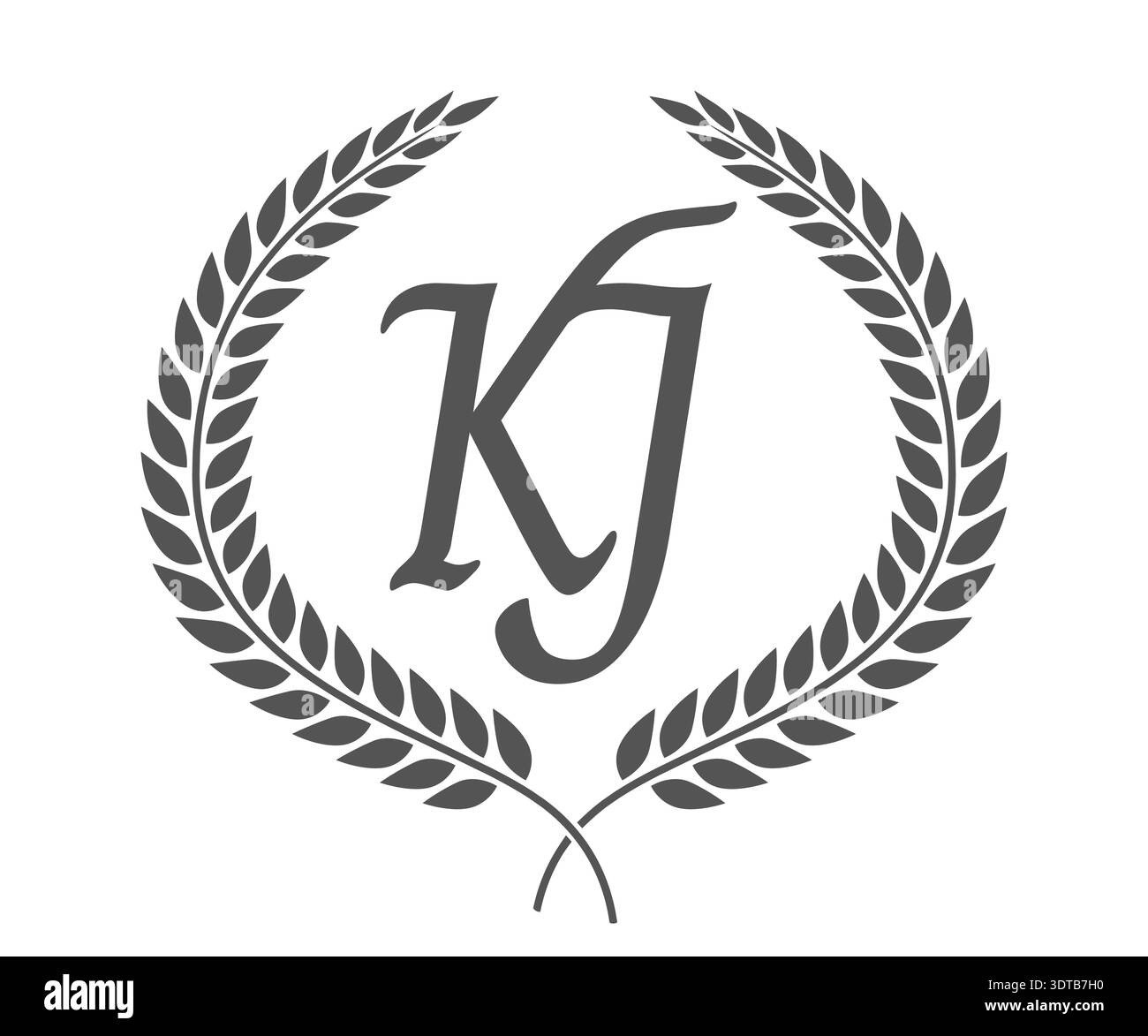 Initial letter K and J, KJ monogram logo design with laurel wreath ...