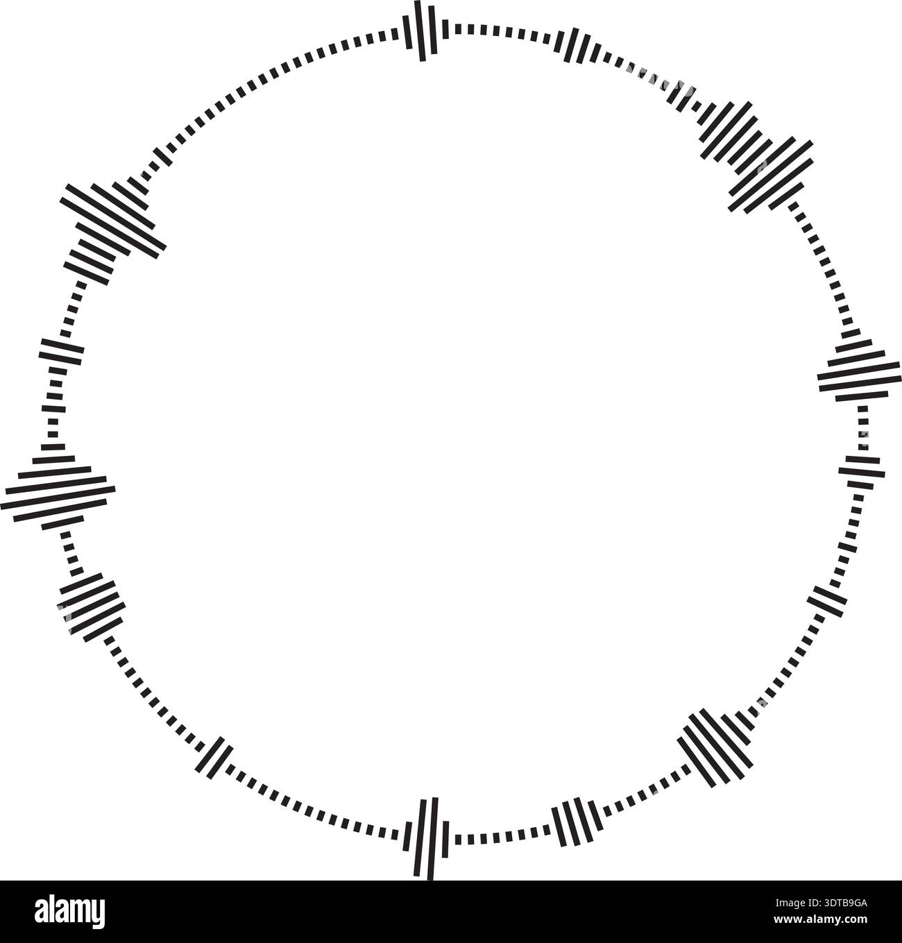 Vector circular sound wave pattern. Radial audio waveform illustration. Round equalizer with peaks. Stock Vector