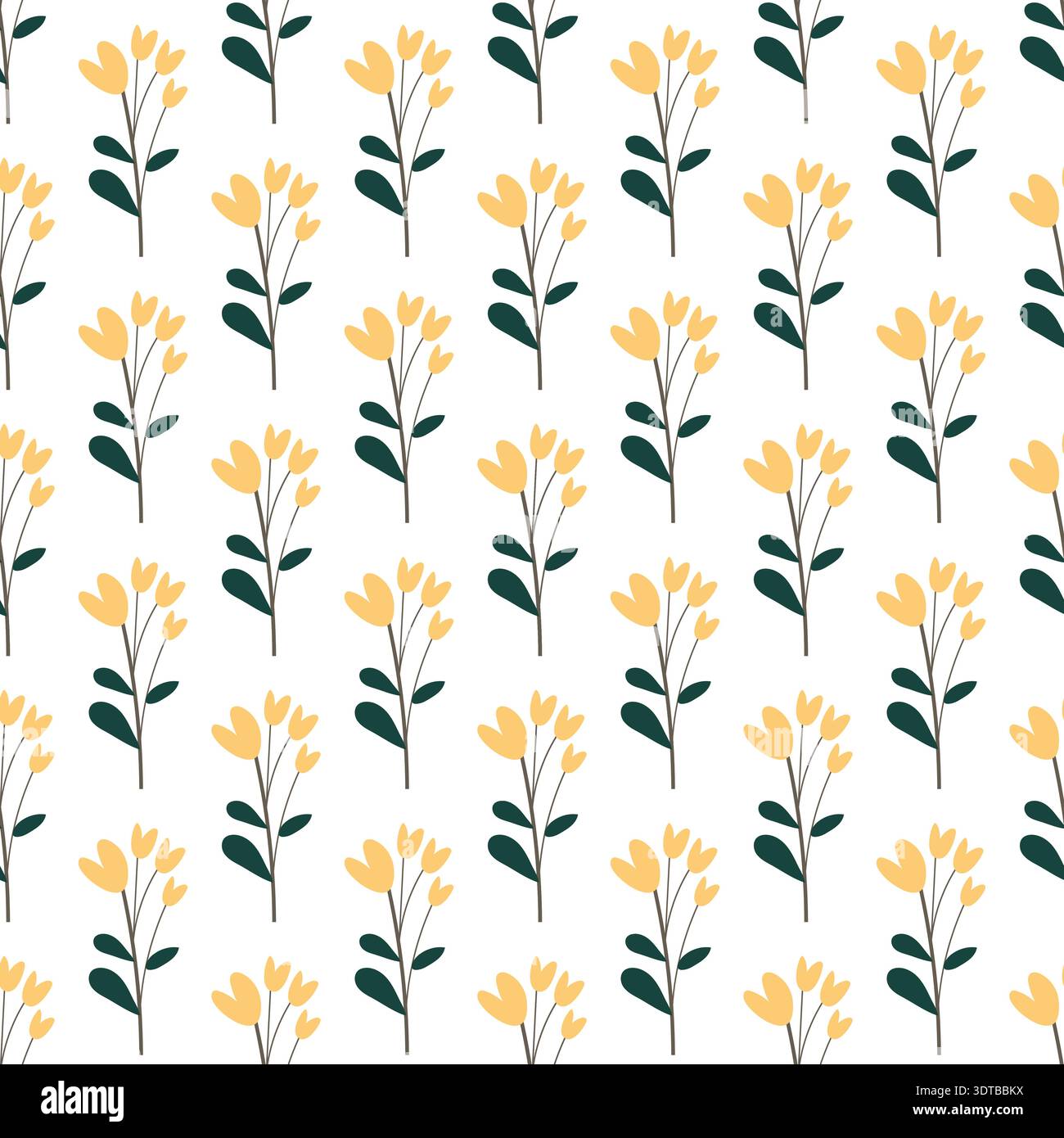 seamless botanical pattern with flowers in yellow Stock Vector