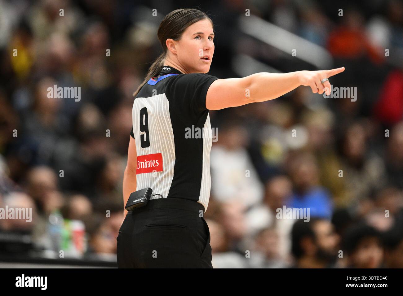 NBA referee Natalie Sago (9) in action during the first half of an NBA ...