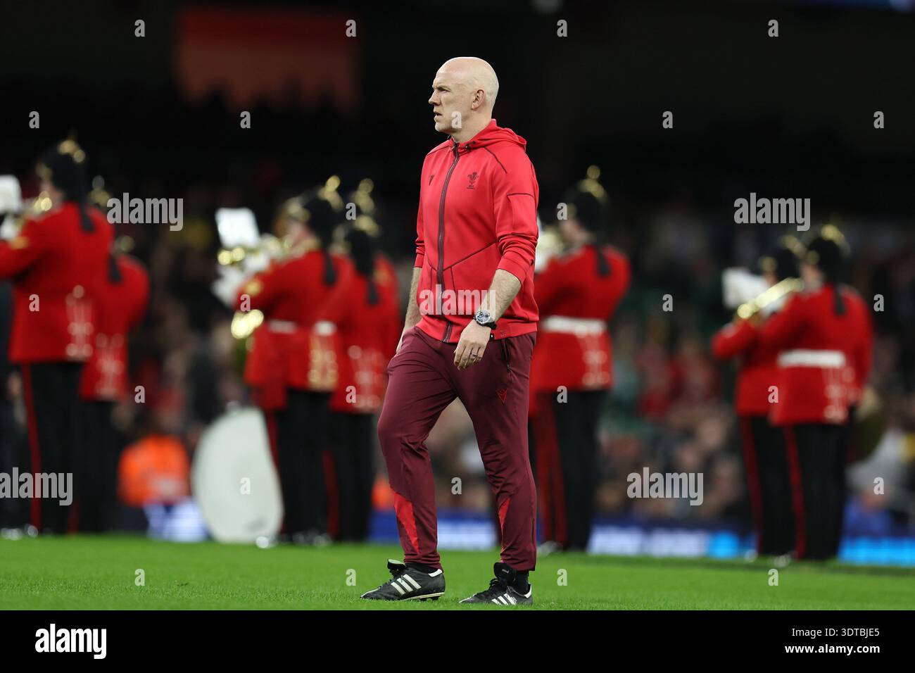Steve Tandy, the head coach of Wales rugby during pre-match warm up ...