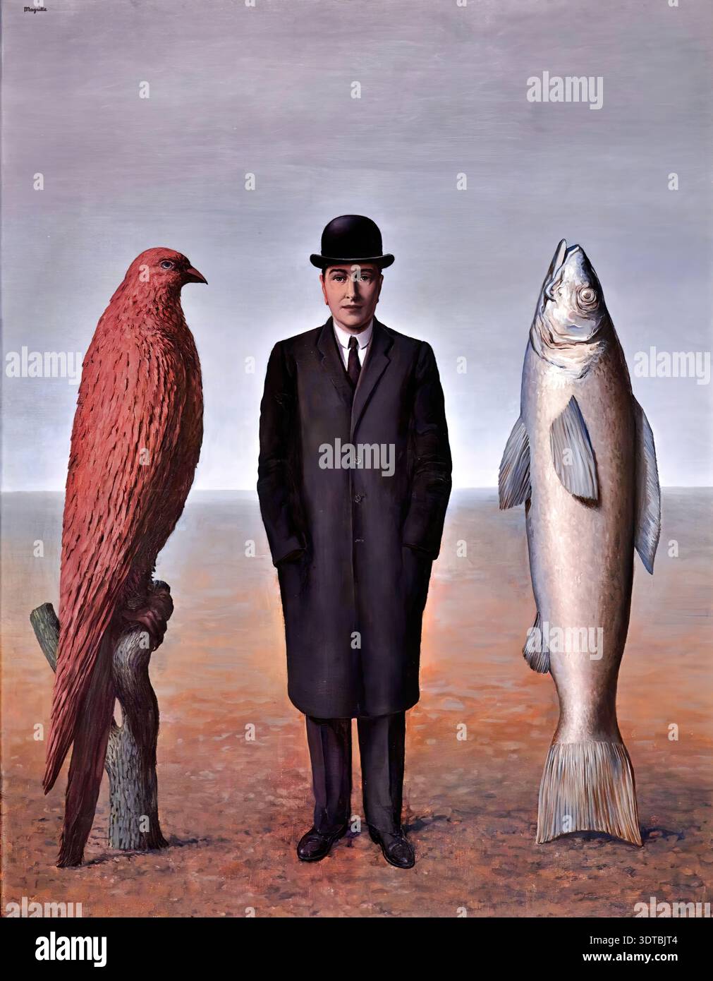 René Magritte “La Présence d'esprit” (1960) surreal bird fish man Stock ...