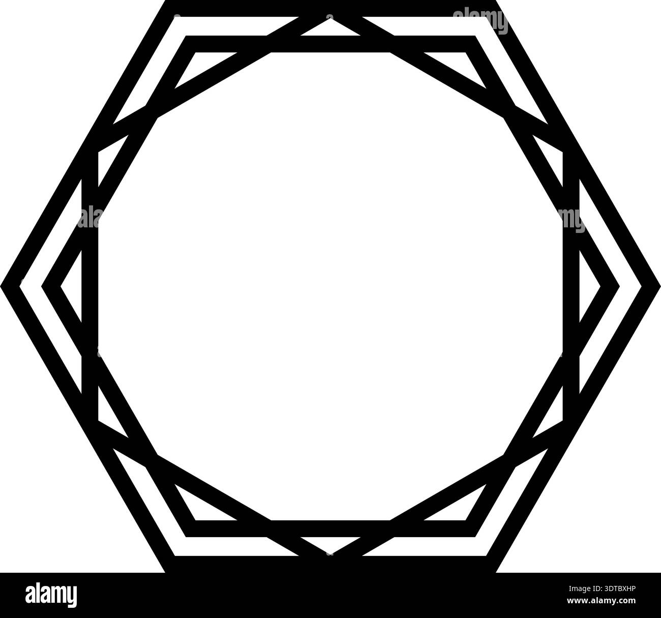 Polygonal figure bordered with a thick outline featuring multiple smaller polygonal shapes inside. Stock Vector