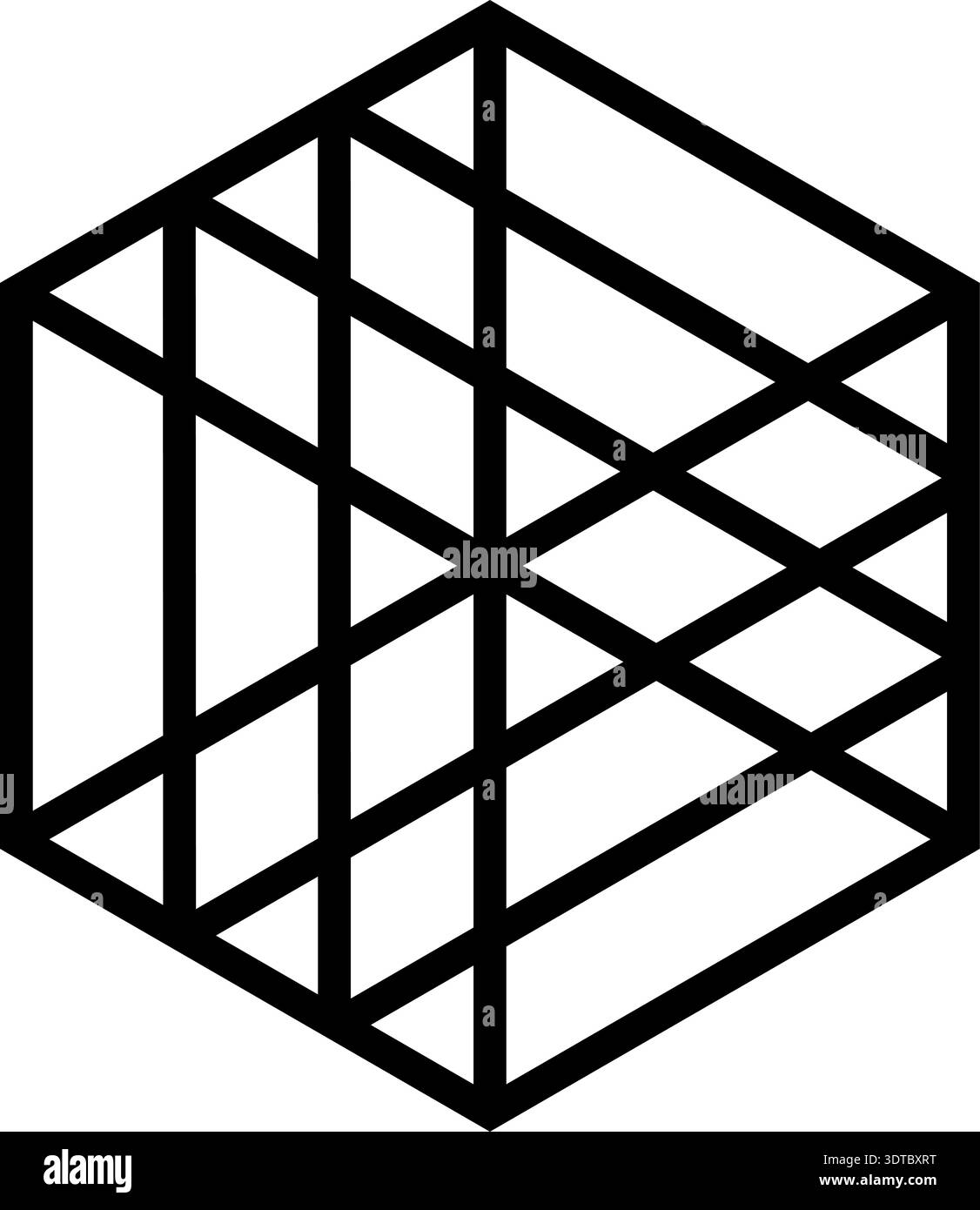 Polygon composed of thick intersecting straight lines forming multiple internal triangles arranged symmetrically. Stock Vector