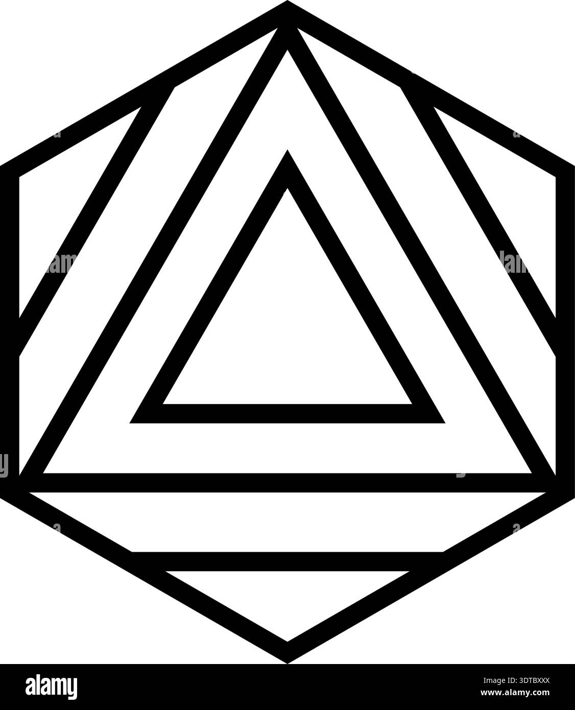 Polygon designed with a thick outer line and interior filled by multiple intersecting triangles. Stock Vector
