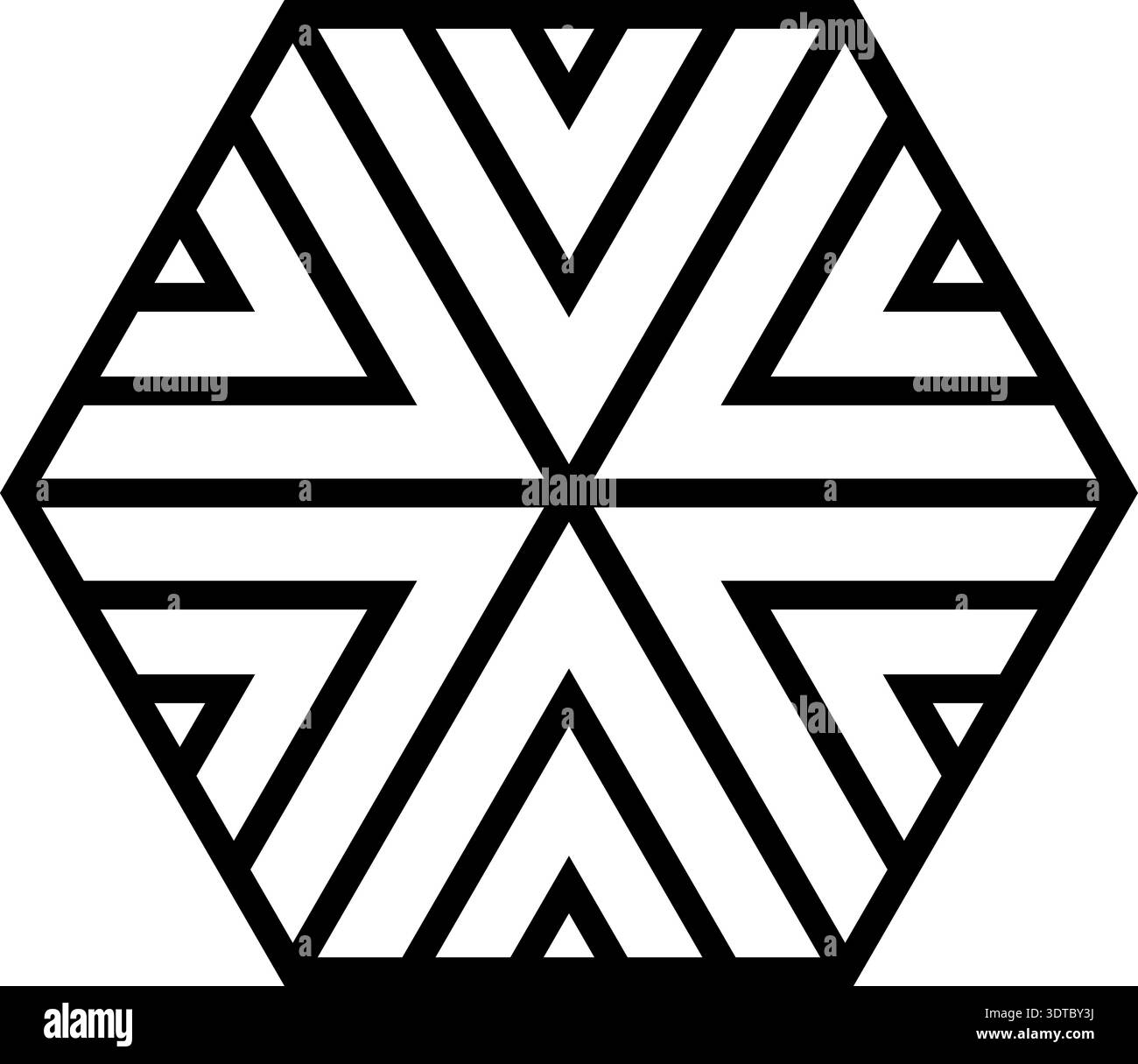 Polygon constructed through arrangement of multiple connected triangles creating the external and internal form. Stock Vector