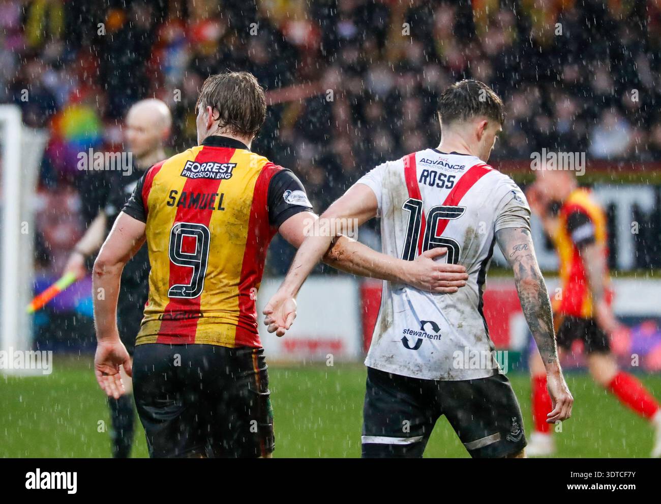 Partick Thistle's Alex Samuel (#9) and Airdrieonians’ Dominic Thomas ...