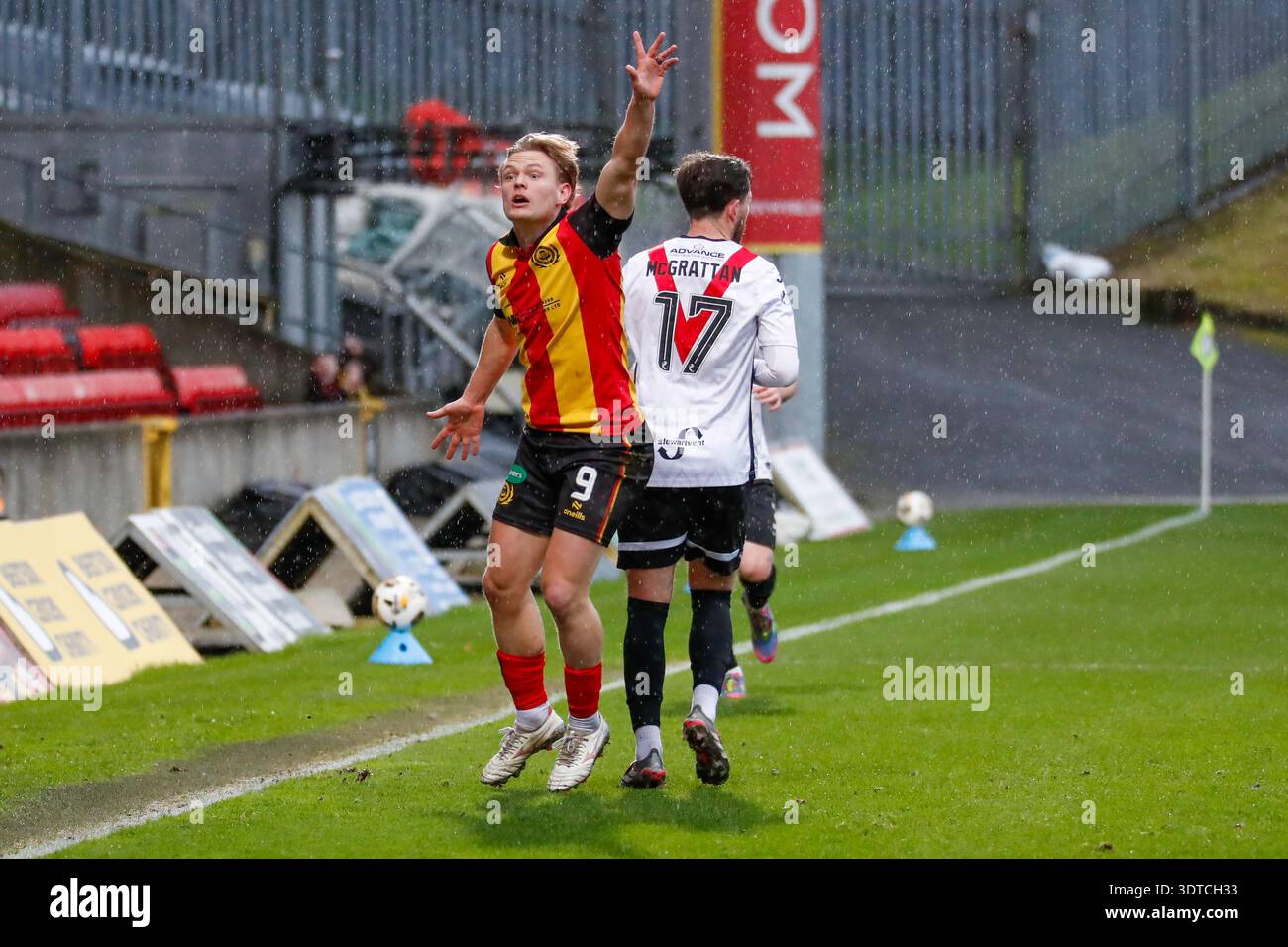 Partick Thistle's Alex Samuel (#9) call to the linesman during the ...