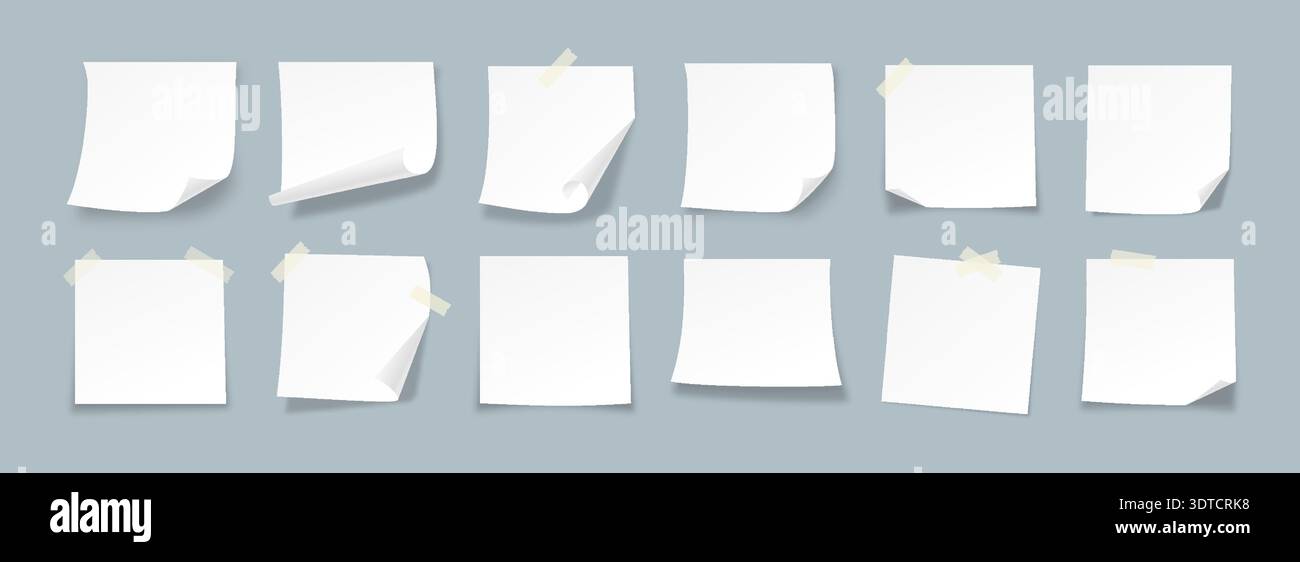 Blank White Sticky Note Mock Up Set with Realistic Paper Folds, Tape ...
