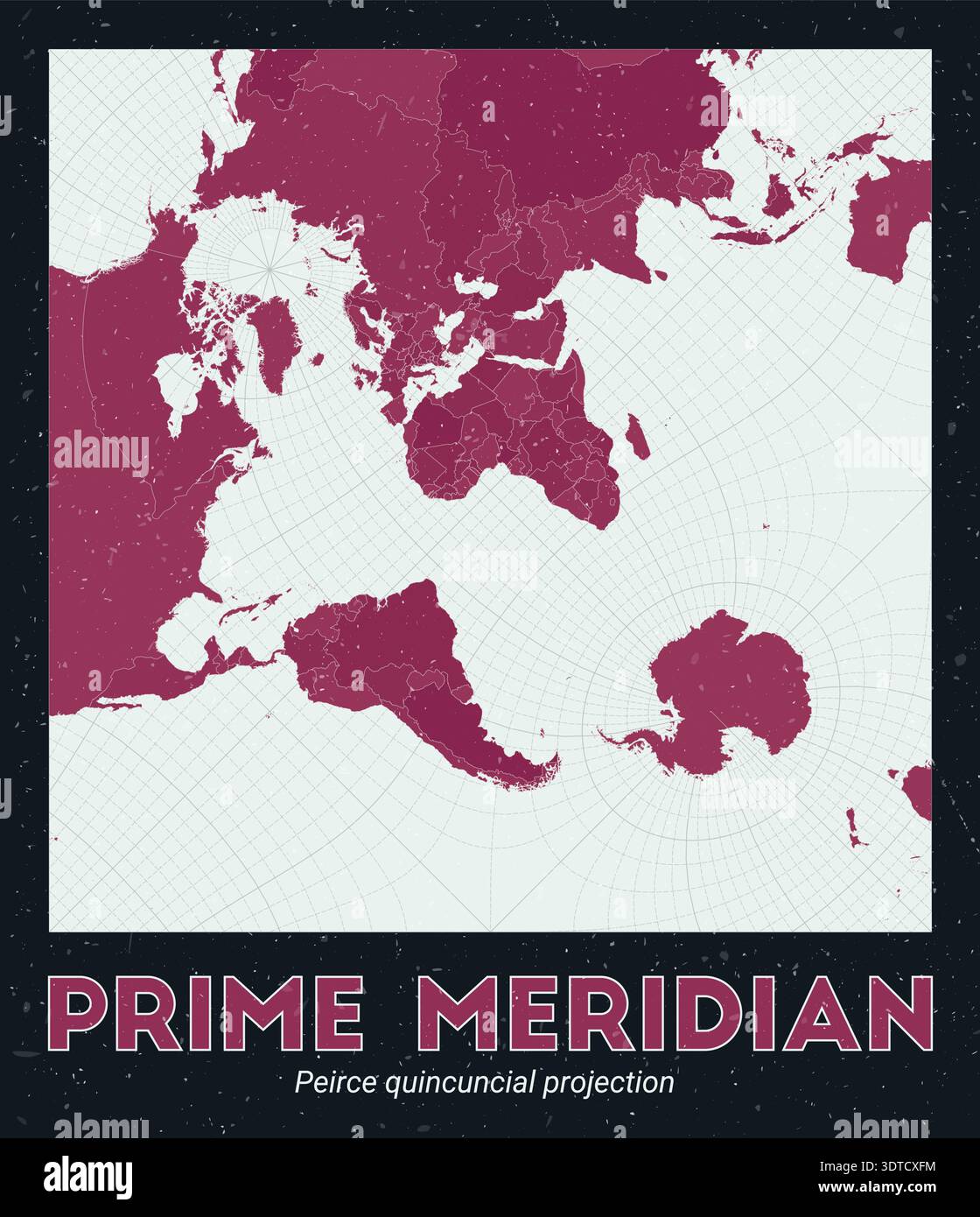 Prime Innerlands Map Prime Meridian. World map. Peirce quincuncial projection centered to ...
