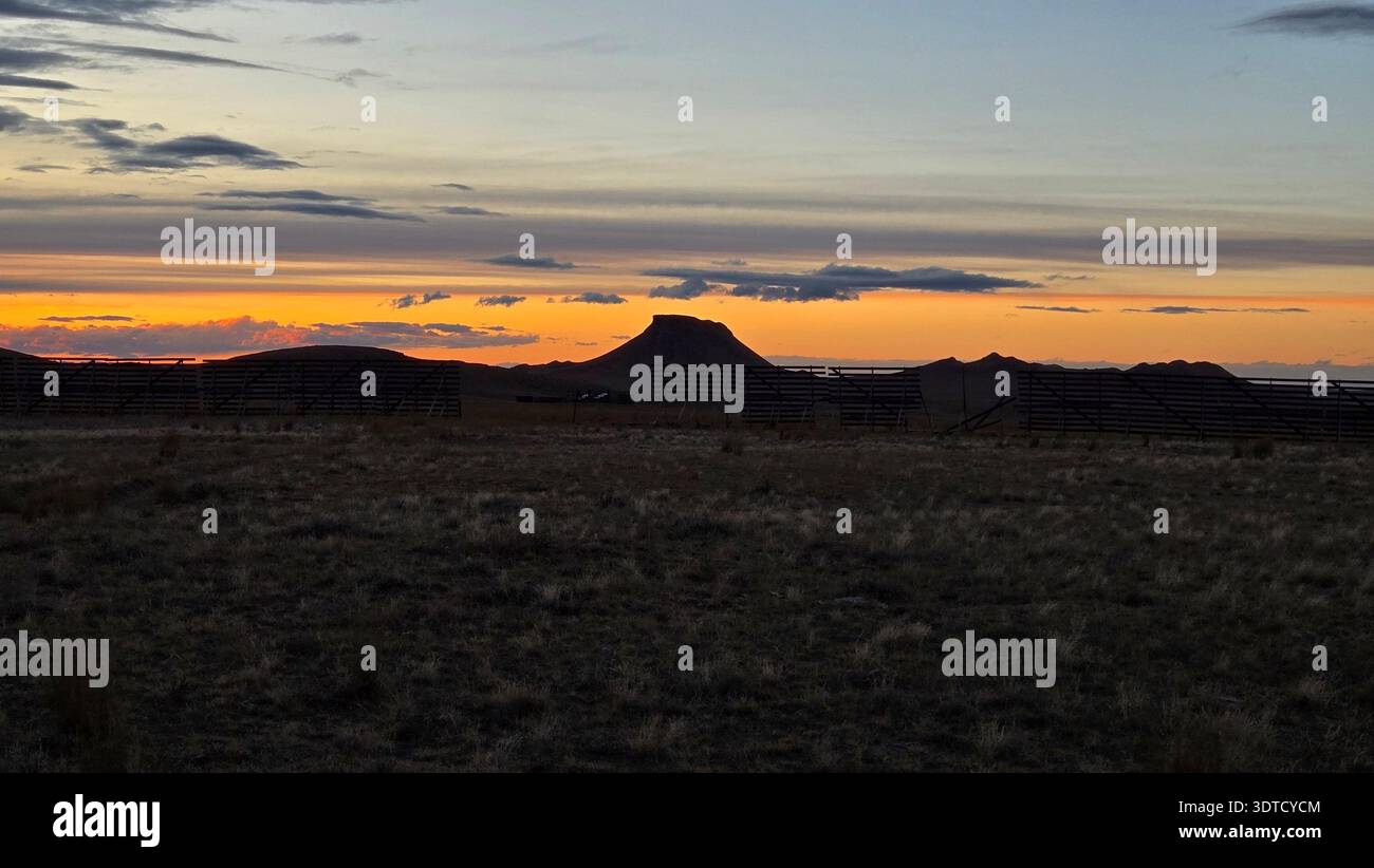 Sunset in a rugged natural, beautiful rural area in the winter of 2026 ...