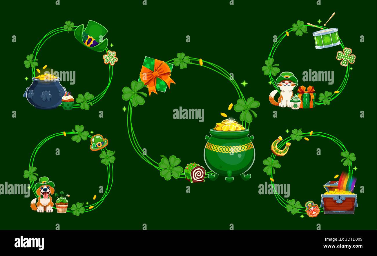 Happy St Patrick's day holiday festive frames set Stock Vector