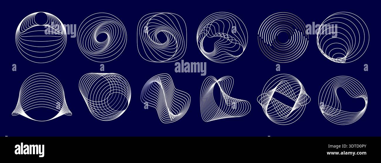 Geometric line round wave spiral vector shapes Stock Vector
