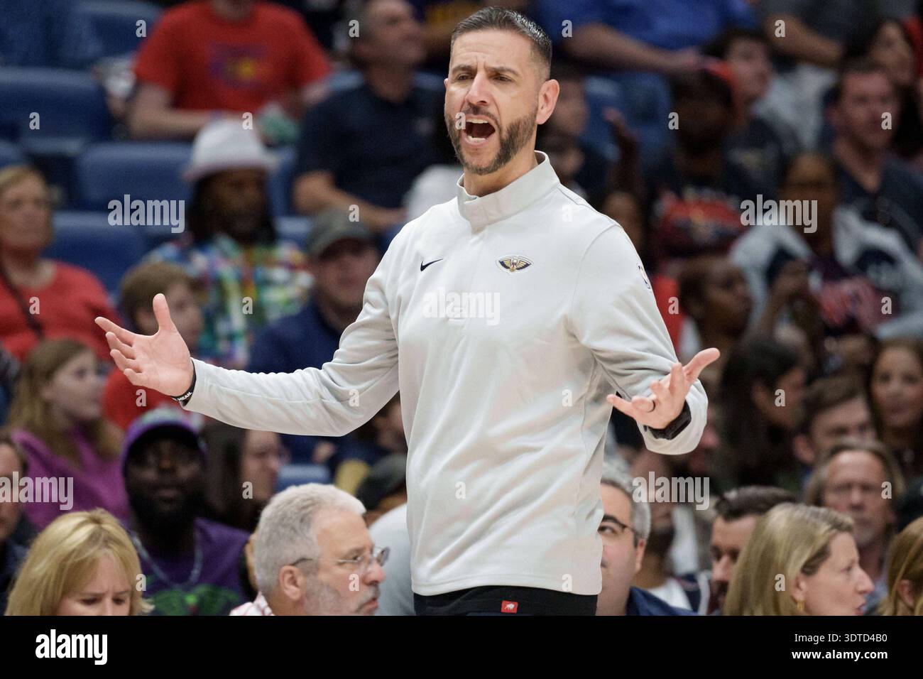 New Orleans Pelicans interim head coach James Borrego reacts during the ...