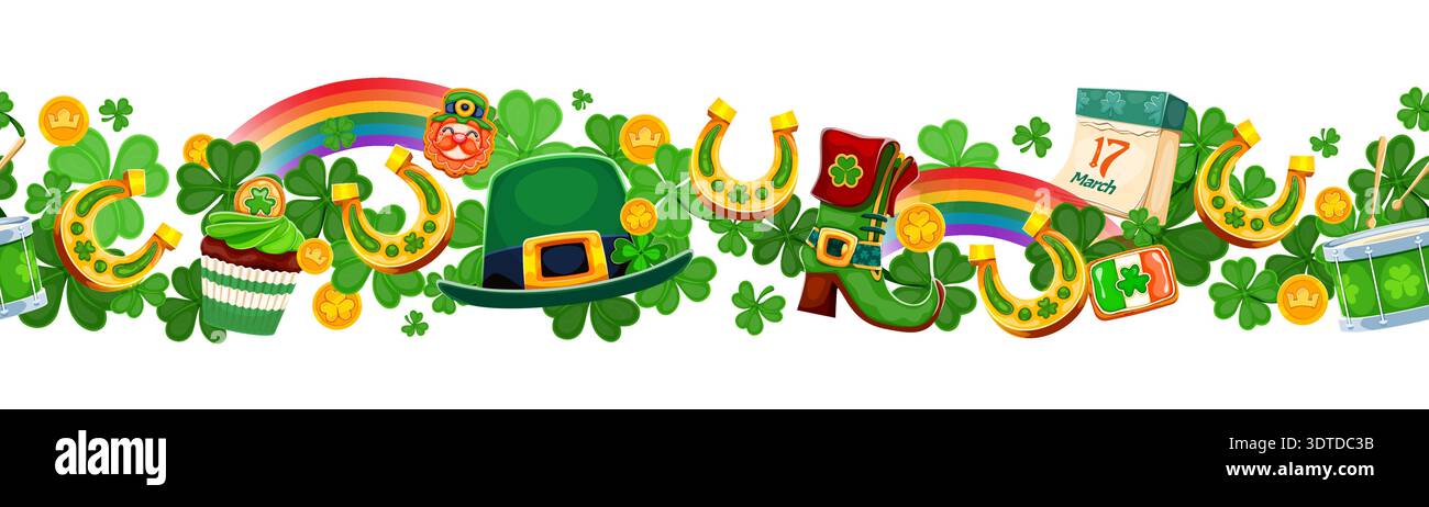 Seamless border with happy St Patrick day shamrock Stock Vector