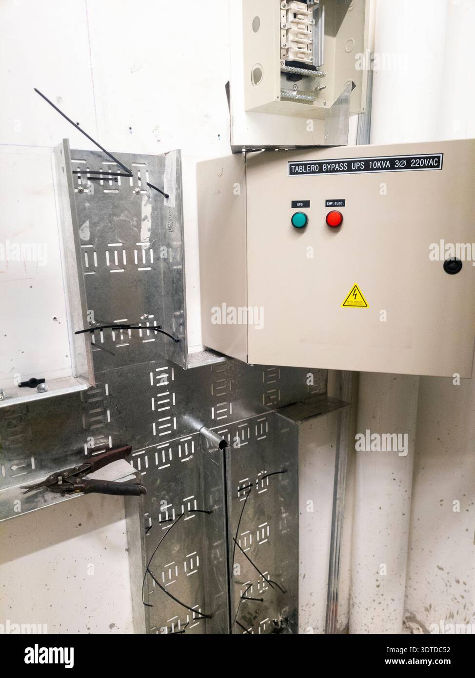 Electrical installation groundwork for industrial construction site Stock Photo