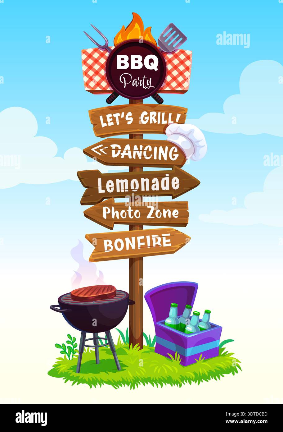 Barbeque party wooden sign board, bbq signboards Stock Vector