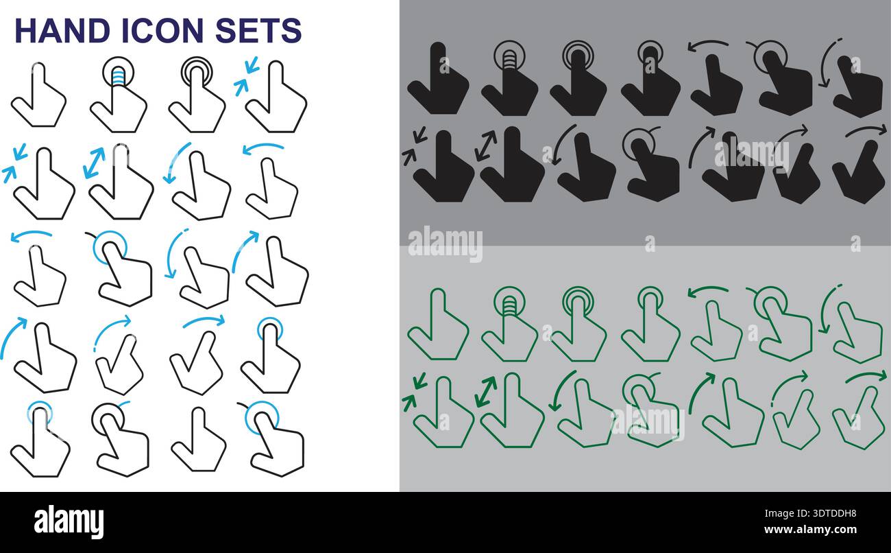 Hand Cursor Icons Set Click Gesture Collection. Stock Vector