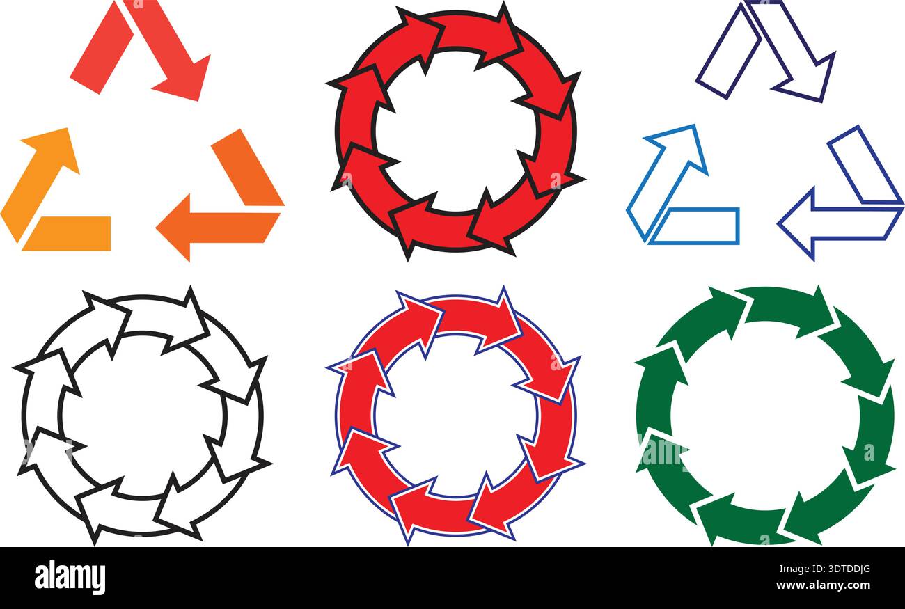 Arrow Icons Set Circular Arrows Rotation Recycling Direction Symbols ...