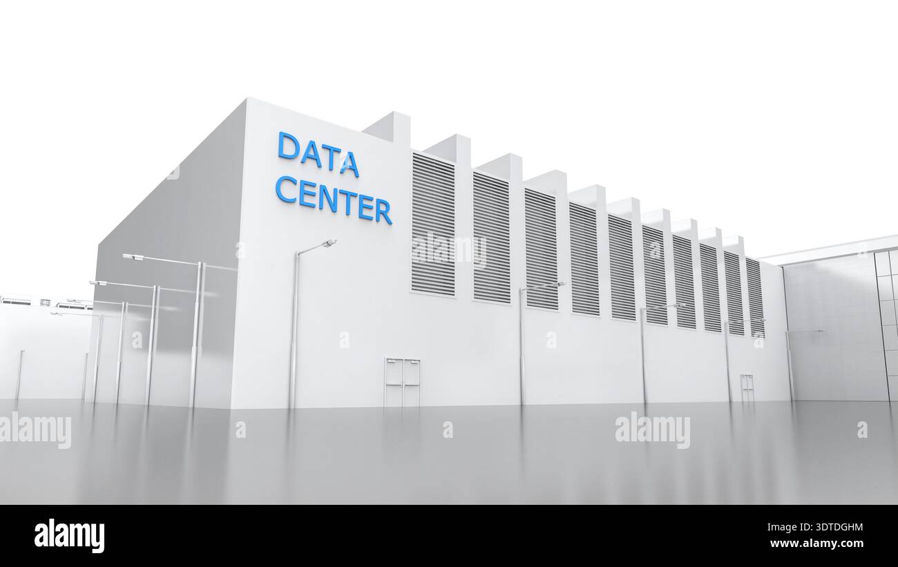 3d rendering white data center building exterior isolated on white background Stock Photo