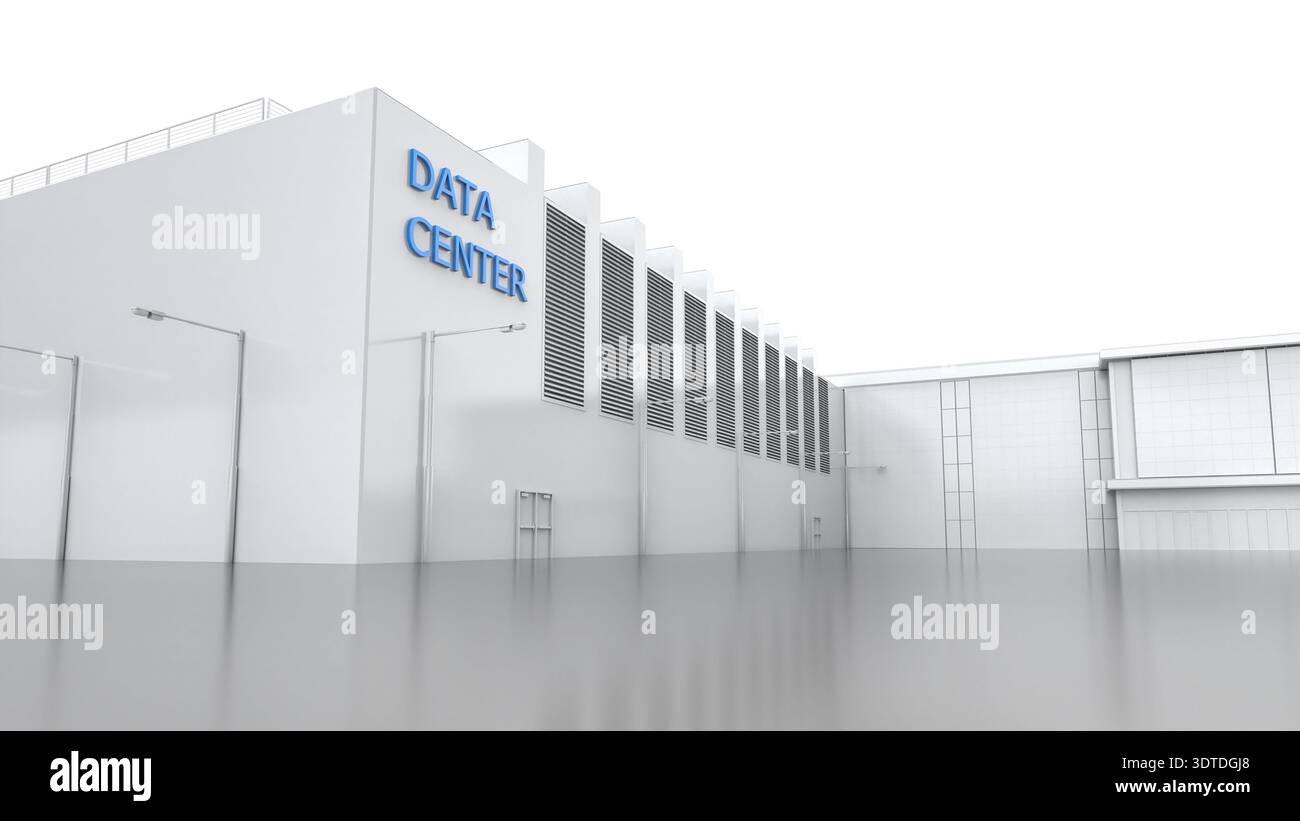 3d rendering white data center building exterior isolated on white background Stock Photo