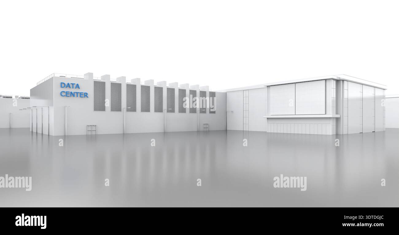 3d rendering white data center building exterior isolated on white background Stock Photo