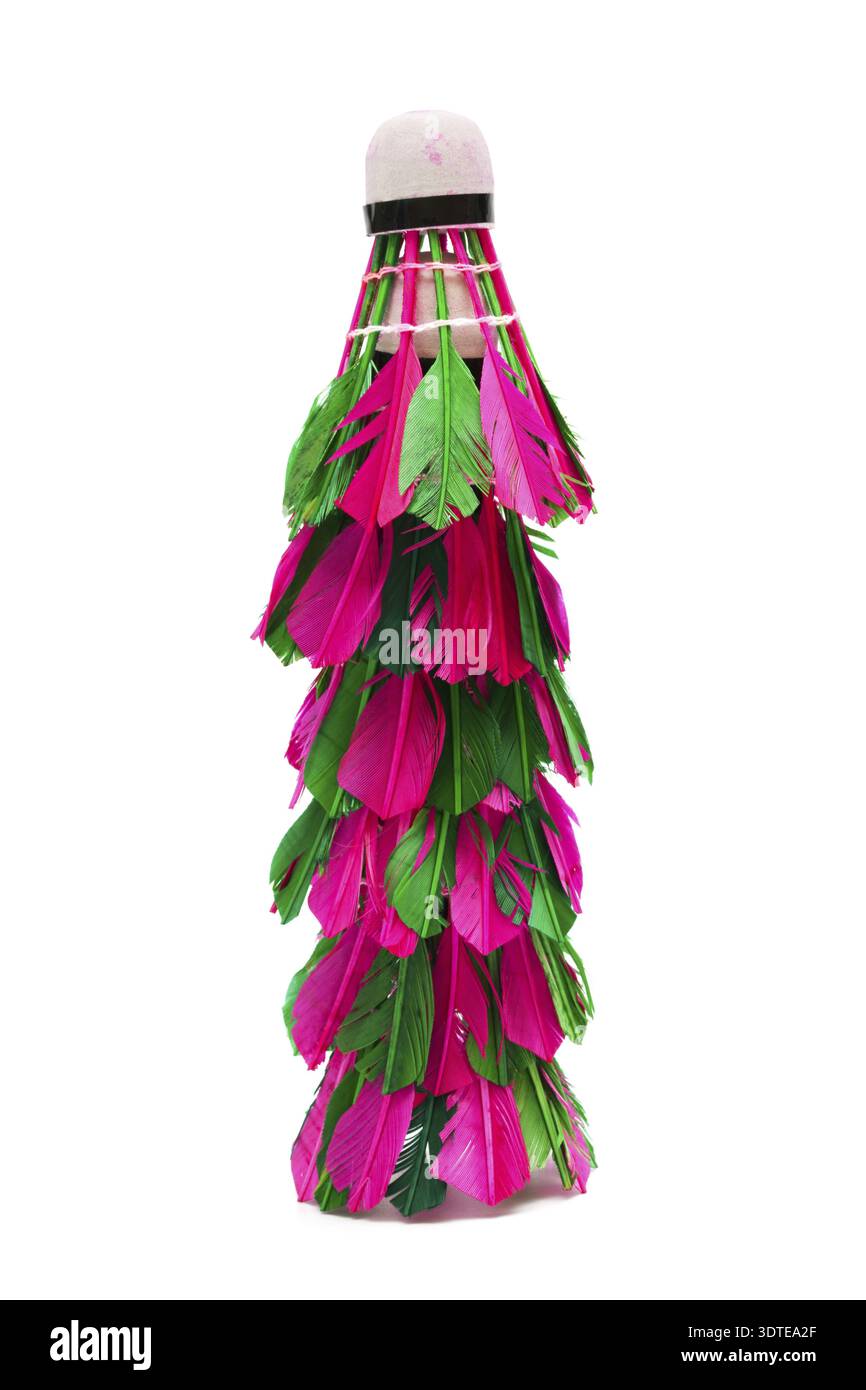 Shuttlecock with feathers on a white background Stock Photo
