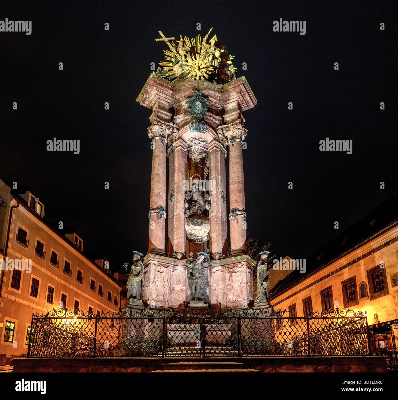 Plague Colmn Rome Baroque Plague Column in Banska Stiavnica illuminated at night ...