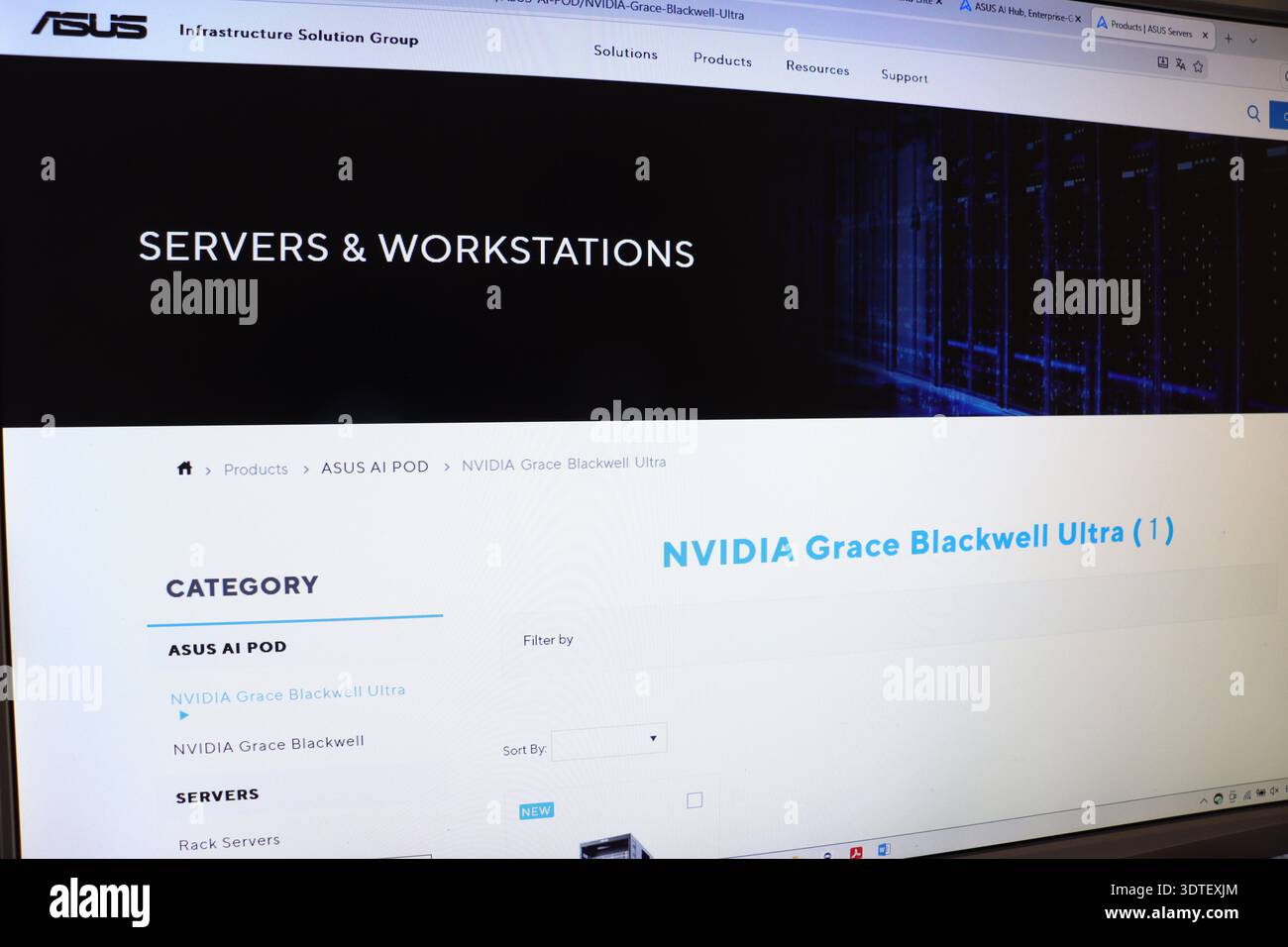 Website displaying servers and workstations information for an infrastructure solution group. Technology for IT management. Stock Photo