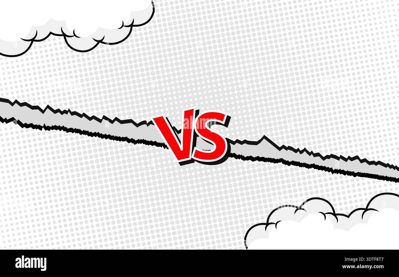 Comic cartoon versus fight background with two battle panel and speech bubbles for text Stock Vector