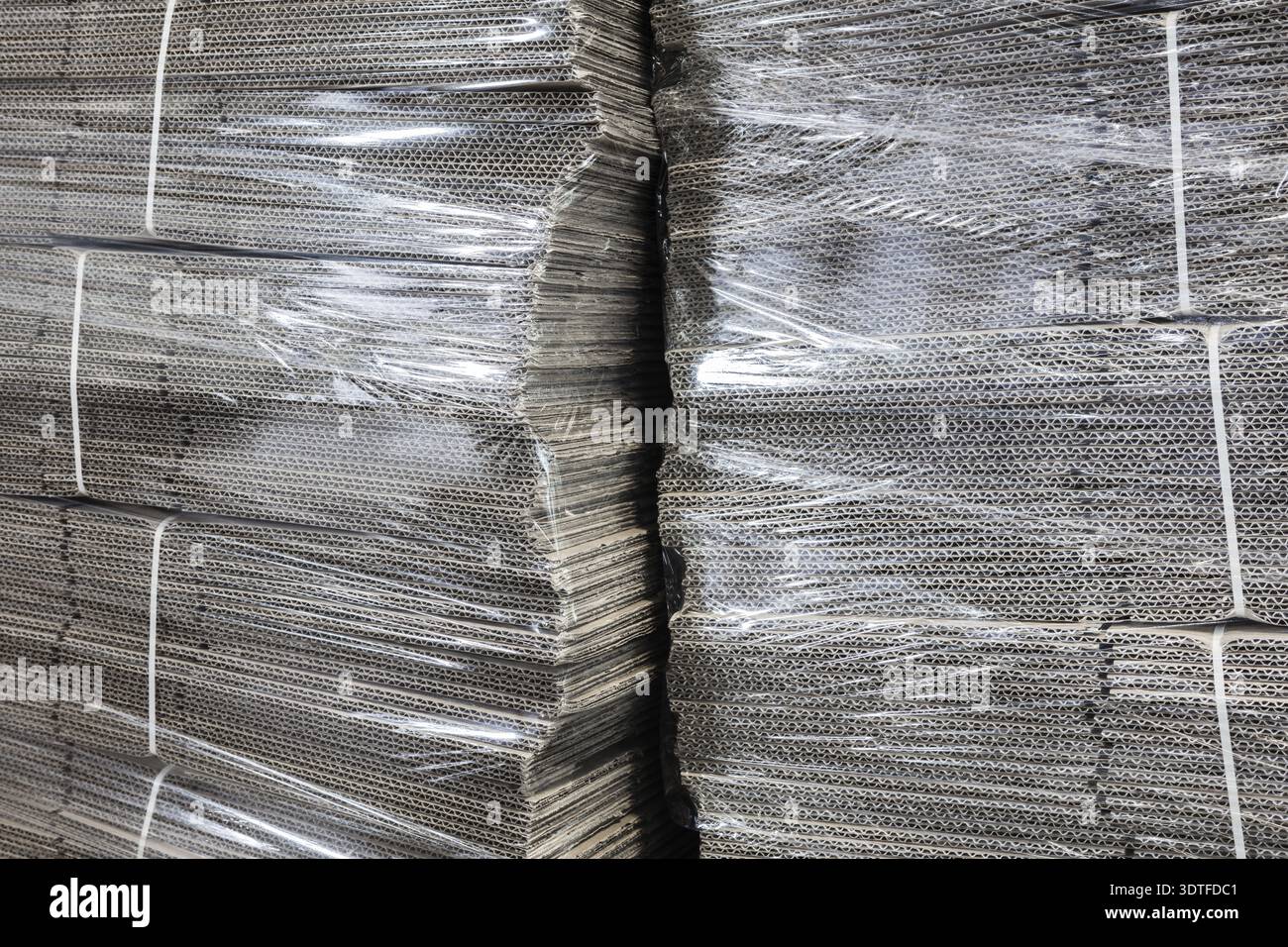 Corrugated cardboard packaging in cellophane Stock Photo