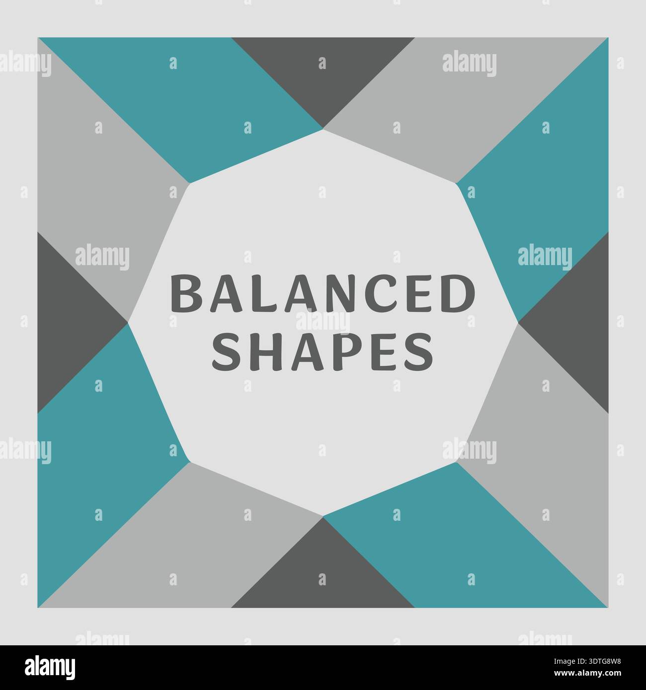 Geometric tile with balanced shapes text centered on overlapping symmetric polygons Stock Vector