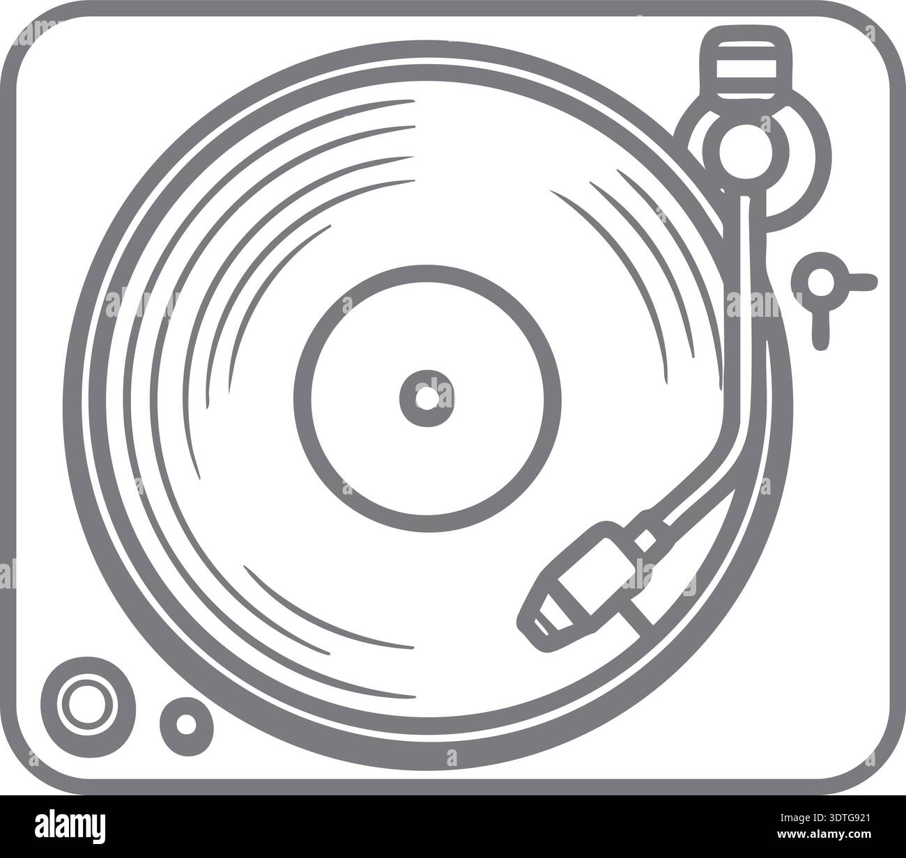 Line illustration of a turntable with vinyl record and tonearm in a ...
