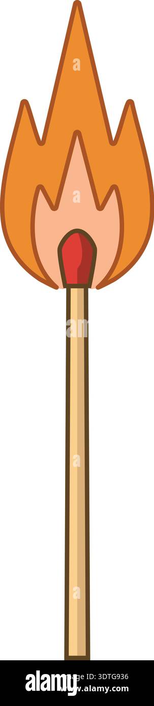 Simple illustration of a burning matchstick with orange flame and ...