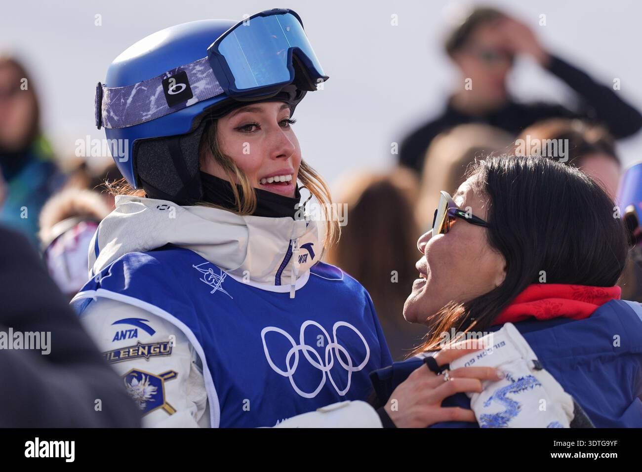 Gold medalist China's Eileen Gu reacts to winning alongside her mother ...