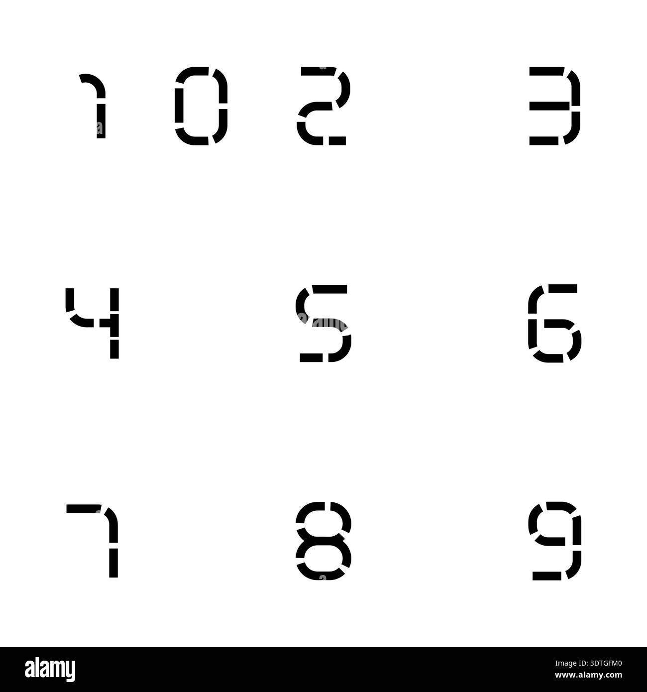 Segmented Numbers Design Dimensions Black and white vector set of numbers in a futuristic segmented style ...