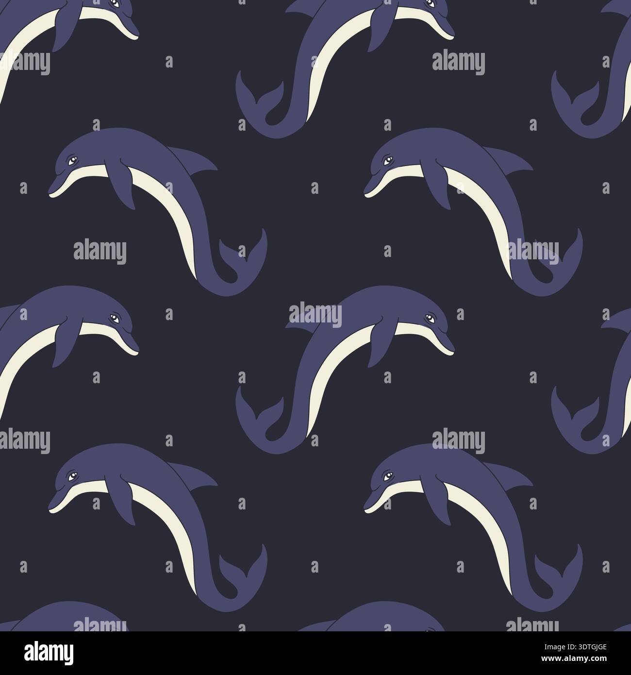 Jumping cheerful dolphin seamless pattern vector illustration. Hand drawn ocean repeat background Stock Vector