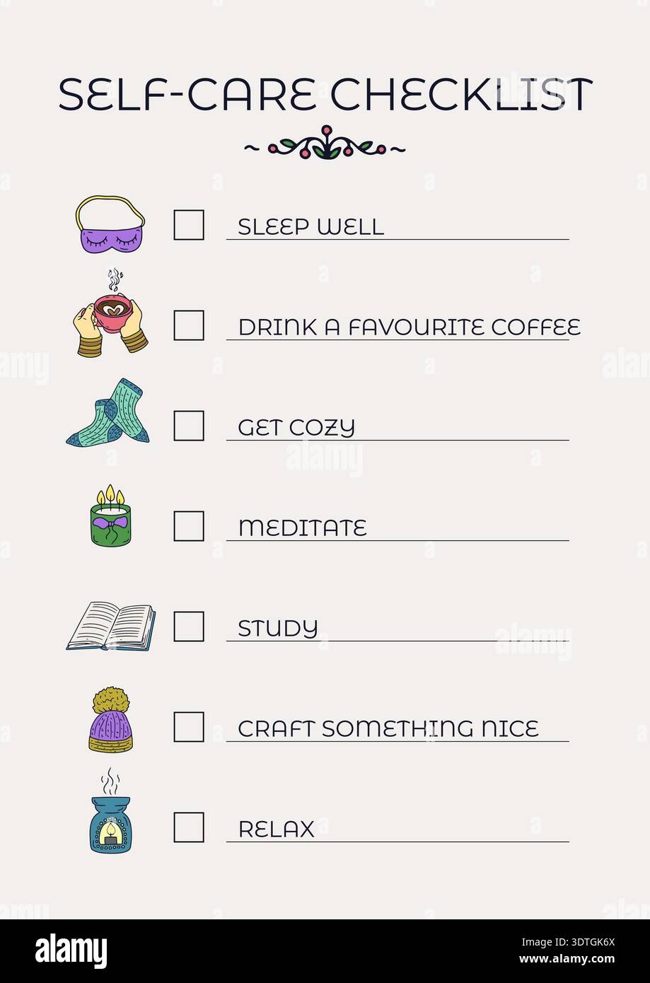 Self care checklist template hi-res stock photography and images - Alamy