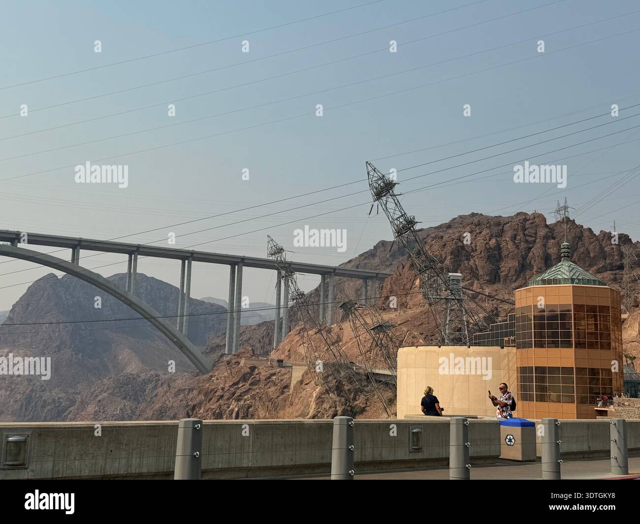 Mike O'Callaghan–Pat Tillman Memorial Bridge spanning the Colorado River at Hoover Dam, dramatic canyon landscape between Nevada and Arizona, USA. - Smartphone Captured Stock Image